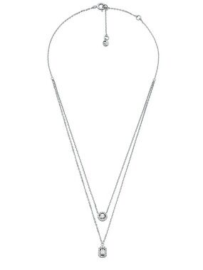 Michael Kors Sterling Silver Double-Layer CZ Pendant Necklace - Silver